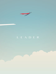 Fototapeta na wymiar Businessman flying high in the sky as superhero vector concept. Symbol of leadership, power, strength, success, courage and confidence.