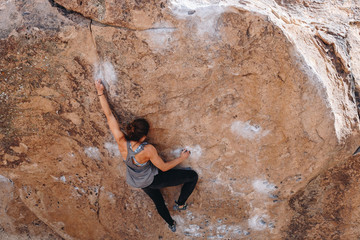 Strong Woman Bouldering Outside