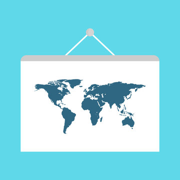 World travel map. Travel pin location on a global map. Flat vector illustration.