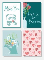 Valentine's greeting tags with cute bear,cats, hearts and floral elements.