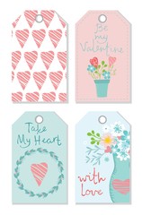 Valentine's greeting tags with cute bear,cats, hearts and floral elements.