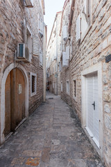 Streets and buildings of the old town of Budva. Montenegro. 