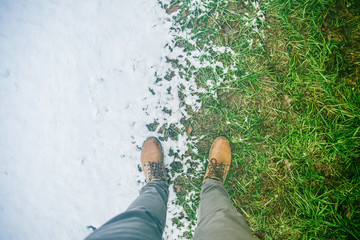 man stand in place where winter meet spring