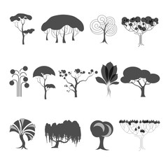 Collection of stylized trees silhouettes