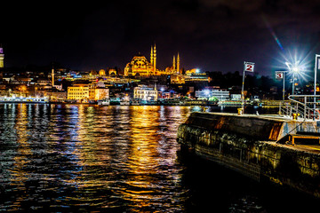 Istanbul. The bay. Night. Water pier