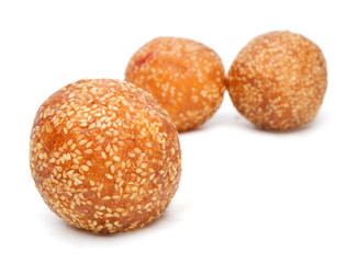 asian dessert, sesame balls on white