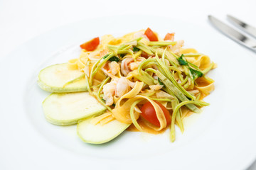 Tagliatelle with tiger prawns