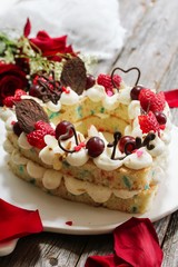 Homemade Trending Heart shaped Cream Tart  Monogram cake , selective focus