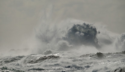 Rough sea and big wave when breaking against the rocks, coast of Gran canaria