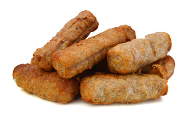 Cooked sausages arranged in a row,