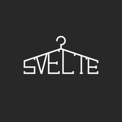 Fashion shop logo svelte lettering clothes hanger shape. Atelier, tailor or designer logotype