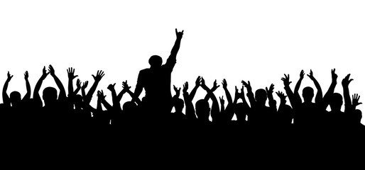 Fototapeta na wymiar Concert, party. Applause crowd silhouette, cheerful people. Funny cheering. Isolated vector