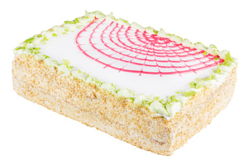 Fruit creamy cake isolated on white background