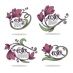 happy Easter, vector greeting floral template design  with lettering composition