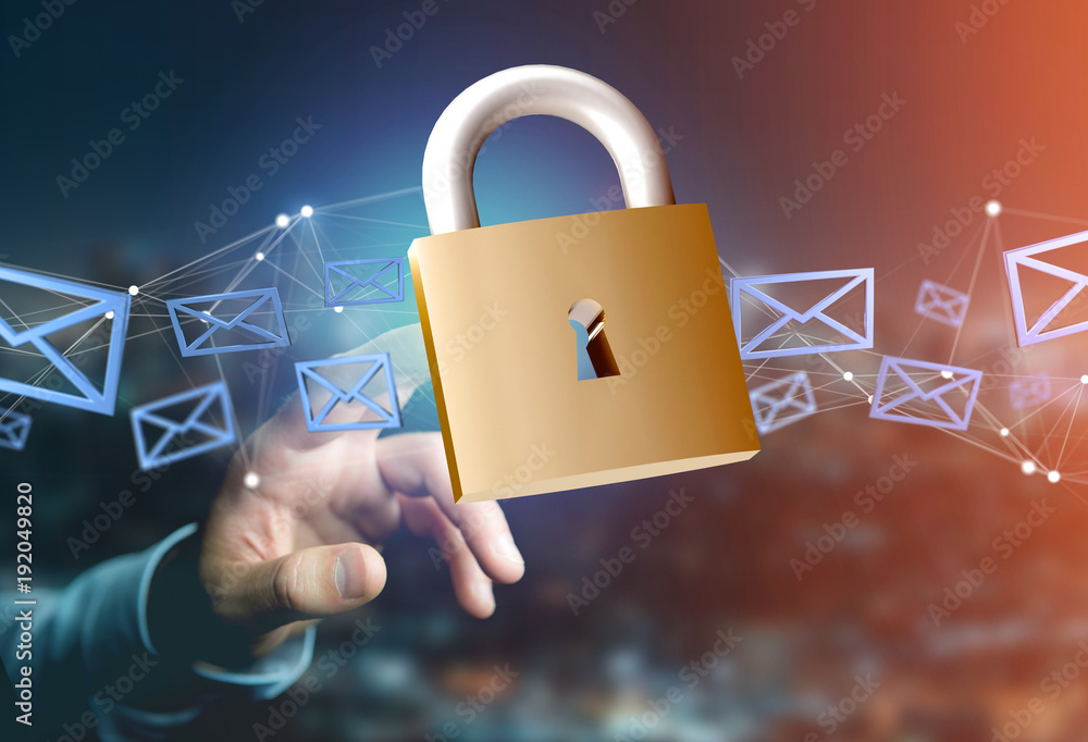 Poster padlock security connection isolated on a color background - 3d rendering