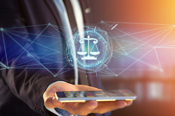 Justice balance icon on a futuristic interface