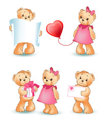 Teddy Bears Collection Love Vector Illustration