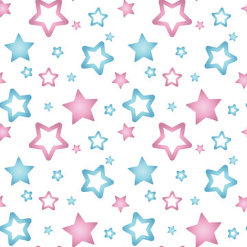 pink and blue nacre stars on a white background pattern seamless vector