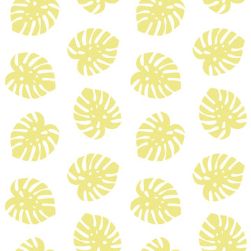 monstera yellow leaves tropical summer paradise pattern on a white background seamless vector