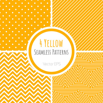 Set of yellow geometrical seamless patterns