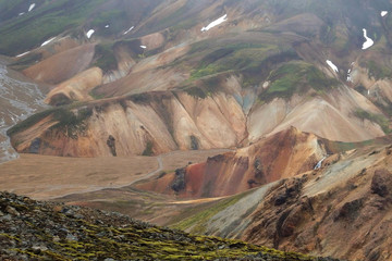 Fototapeta Islandia - Tęczowe Góry Landmannalaugar w interiorze obraz