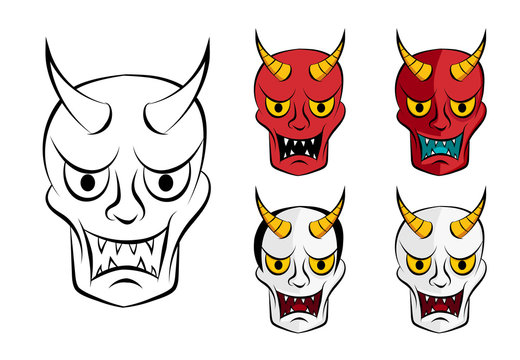 Hanya mask ; Evil ghost face in flat, vector