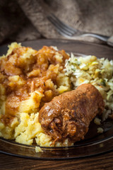 Tasty roulades beef on plate.