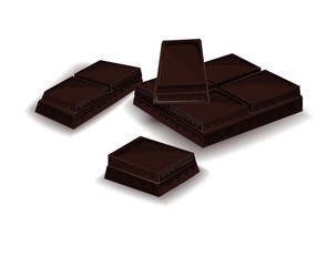 Realistic vector illustration, set of broken chocolate bars on white