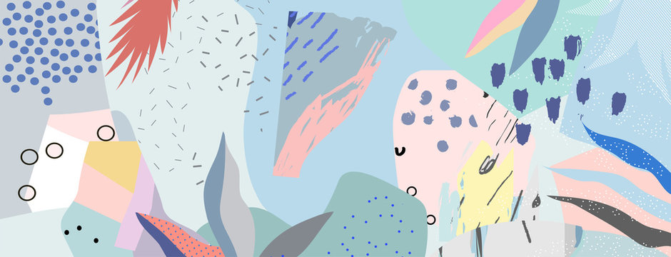 Creative universal artistic floral background. Hand Drawn textures. Trendy Graphic Design for banner, poster, card, cover, invitation, placard, brochure or header.