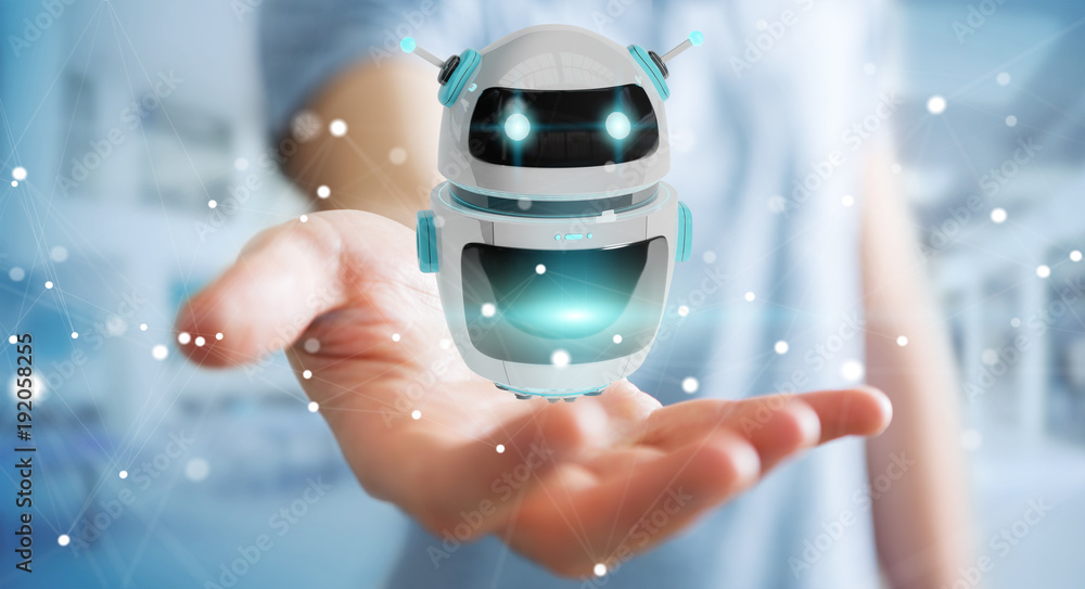 Aufkleber Businessman using digital chatbot robot application 3D rendering