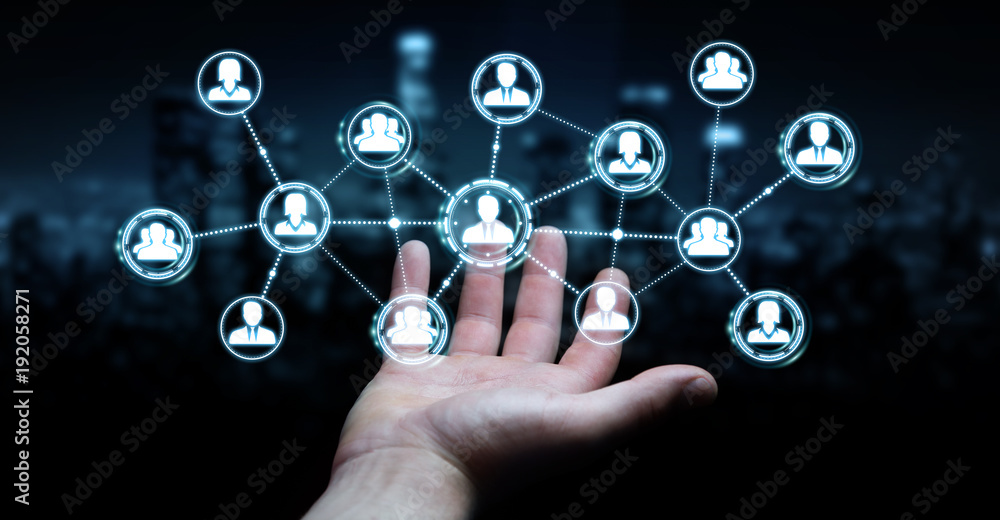 Poster Businessman using social network connection 3D rendering