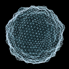 Floating white and blue glowing sphere network 3D rendering