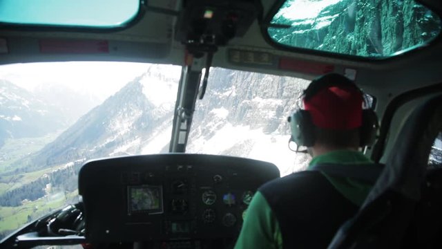 POV, pilot of helicopter in cockpit