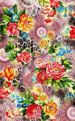 Obraz na płótnie Canvas Arabian pattern and flowers on leopard animal skin