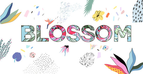 Fototapeta na wymiar BLOSSOM vector word isolated on white background. Floral header. Season greeting poster.