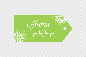 Gluten free label. Food logo icon. Vector green white shopping tag sign isolated on transparent background. Illustration symbol for product, shop, package, healthy eating, lifestyle, celiac disease