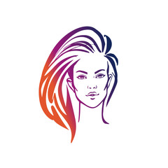 illustration of women long hair style icon, logo women on white background, vector