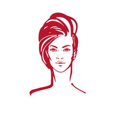 illustration of women short hair style icon, logo women face on white background, vector