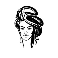  illustration of women long hair style icon, logo women on white background, vector