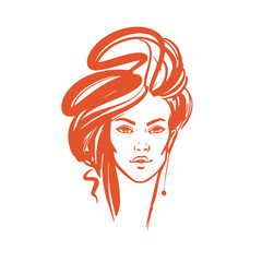  illustration of women long hair style icon, logo women on white background, vector