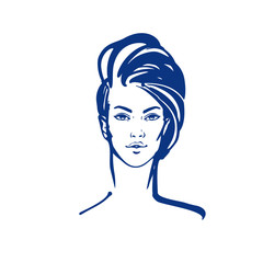 illustration of women short hair style icon, logo women face on white background, vector