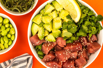 Hawaiian Style Tuna And Avocado Sashimi Poke Food Bowl