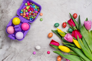 Spring tulips and easter eggs