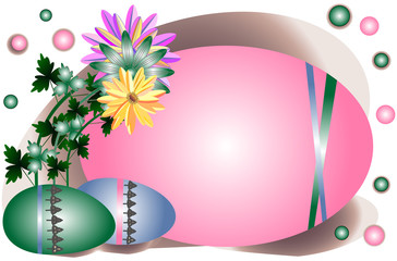 Background with frame from eggs and flowers to create invitations, use as a background postcard or wallpaper, exclusive design, vector graphics