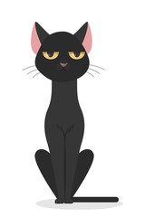 Isolated black cat sitting.