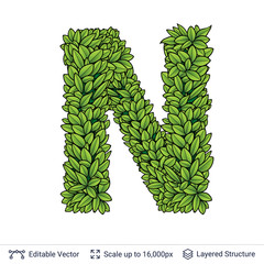 Letter N symbol of green leaves.