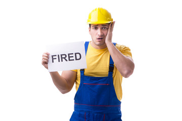 Repairman fired from his job isolated on white