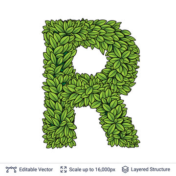 Letter R symbol of green leaves.