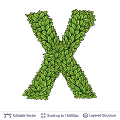 Letter X symbol of green leaves.