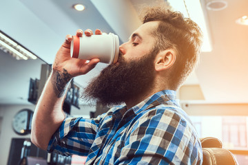 Handsome bearded man in the barbershop.